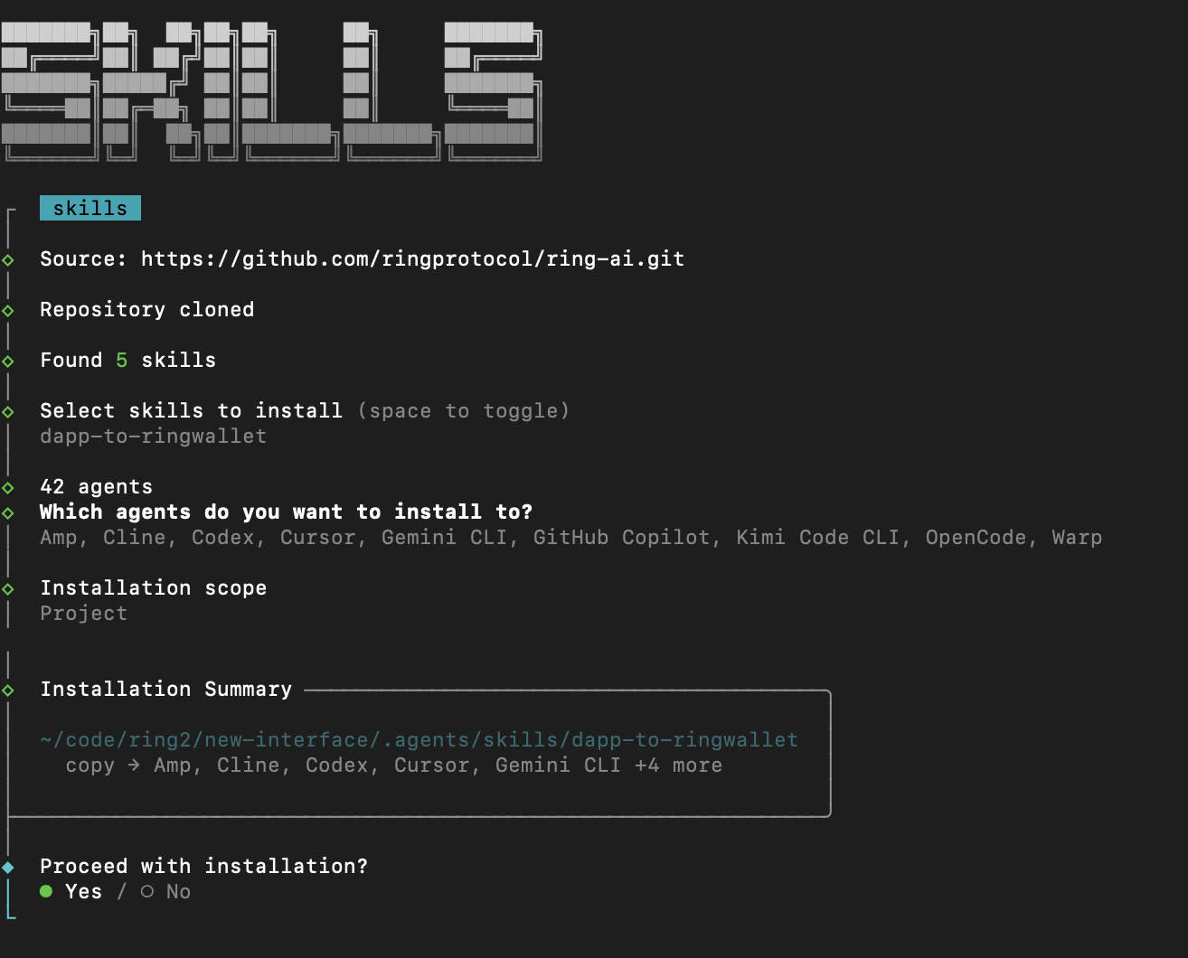 Add skill and select dapp-to-ringwallet